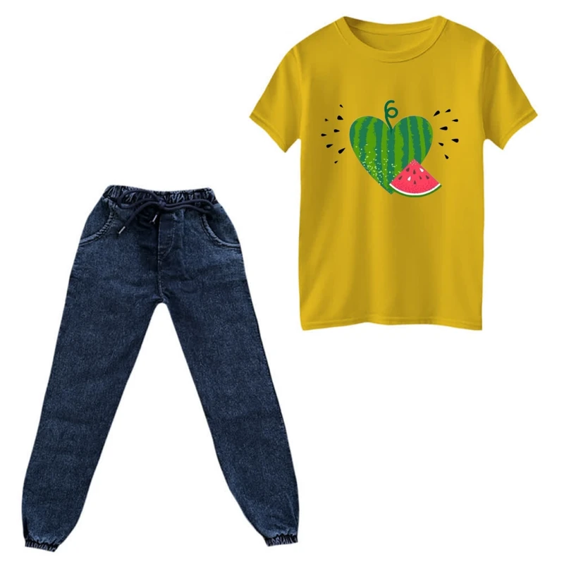 ست تی‌شرت و شلوار دخترانه مدل هندوانه یلدایی کد13