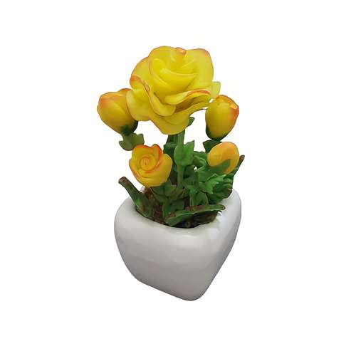 گلدان به همراه گل مصنوعی مدل کاکتوس طرح رز کد 12