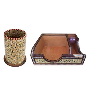 ست قلمدان و جای کاغذ یادداشت خاتم کاری کد IN 256