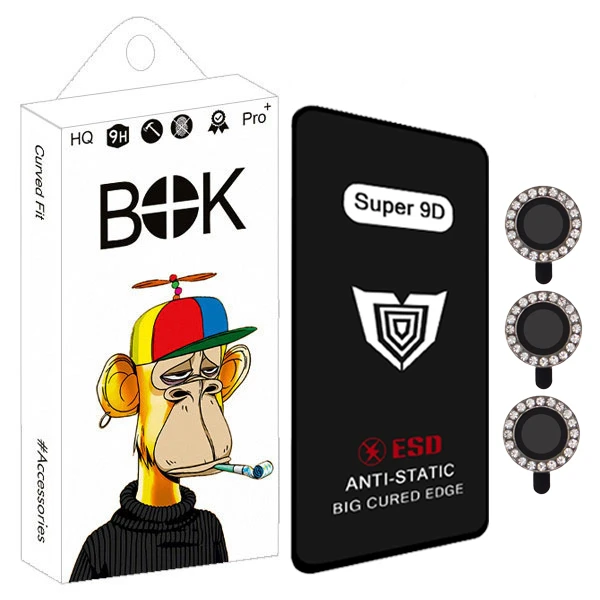 محافظ صفحه نمایش بوک مدل Super 9D مناسب برای گوشی موبایل سامسونگ Galaxy A16 به همراه محافظ لنز دوربین نگین دار