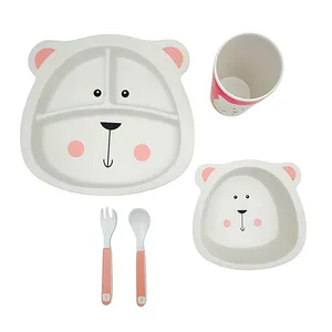 سرویس غذاخوری 5 تکه کودک مدل فیبر بامبو طرح خرسی