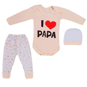 ست 3 تکه لباس نوزادی مدل  I.Love.Papa کد G3 رنگ گلبهی