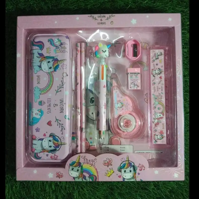 بسته لوازم تحریر طرح یونیکورن کد M9 بسته 8 عددی