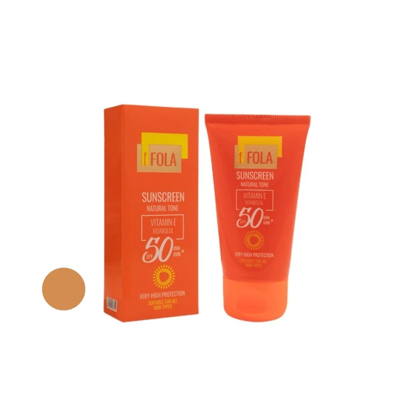 کرم ضد آفتاب رنگی صورت، بدن اِف فُلا SPF 50 مدل‏ پلاس broad spectrum محافظ UVA ،UVB مناسب برای انواع پوست حجم 50 میلی‌لیتر