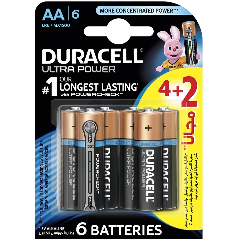 باتری قلمی دوراسل مدل Ultra Power Duralock With Power Check بسته 2 + 4 عددی