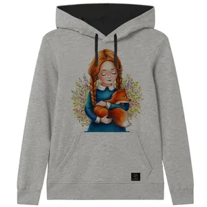 هودی دخترانه 27 مدل دختر و روباه کد V81 رنگ طوسی