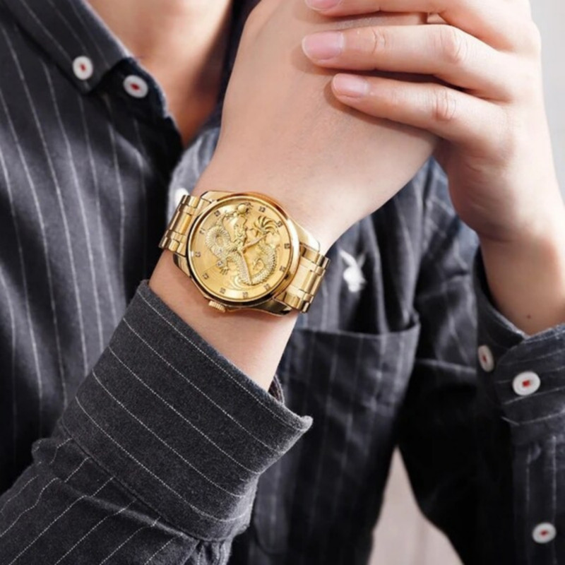 ساعت مچی عقربه‌ای مردانه مدل دراگون اژدها تک موتوره بند استیل کد 1