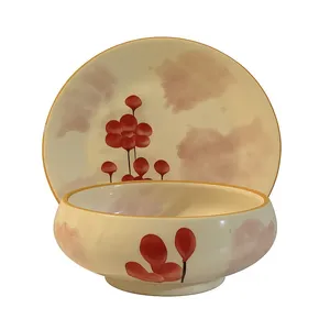 آجیل خوری سفالی طرح گل مدل آبرنگی مجموعه ۲ عددی