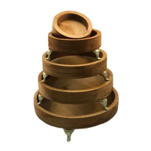 سینی چوبی مدل پایه دار طرح گرد مجموعه 5 عددی