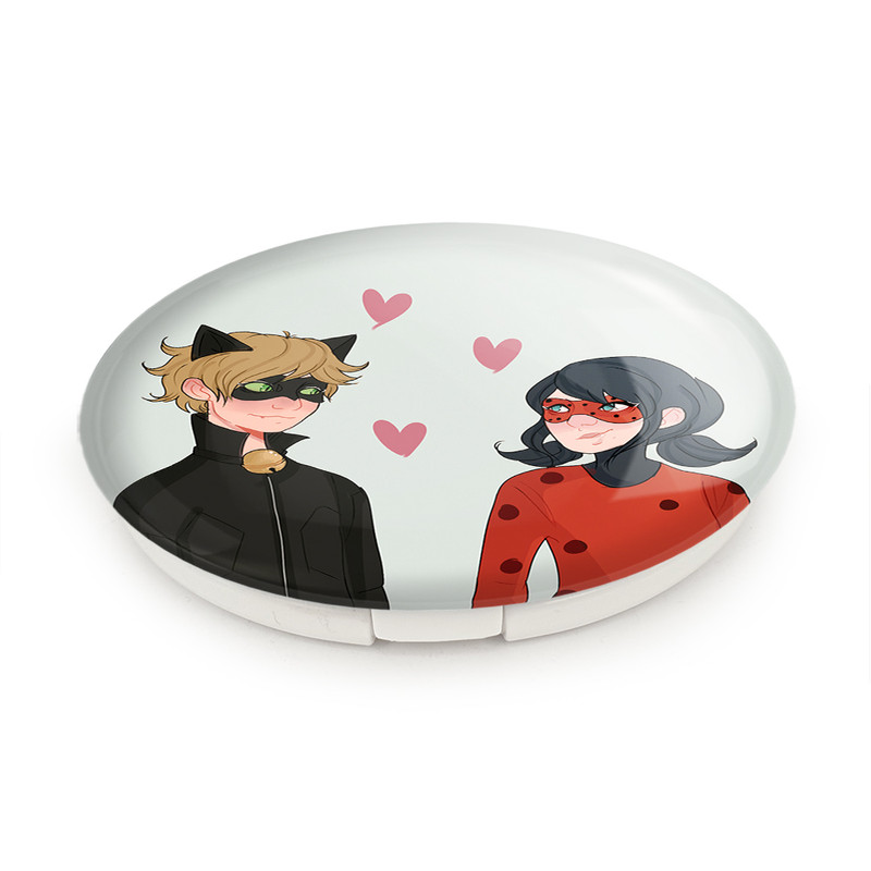 آینه جیبی خندالو طرح پسر گربه ای و دختر کفشدوزکی مدل تاشو کد 25028