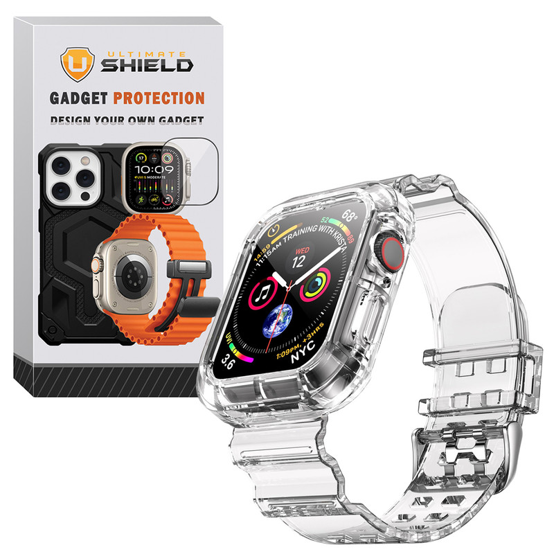 بند آلتیمیت شیلد مدل Transparent Shock مناسب برای اپل واچ 42/44/45 mm سری Se/1/2/3/4/5/6/7/8/9 به همراه کاور