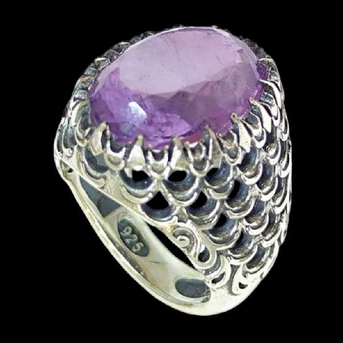 انگشتر نقره مردانه مدل آمیتیست طبیعی کد 14700