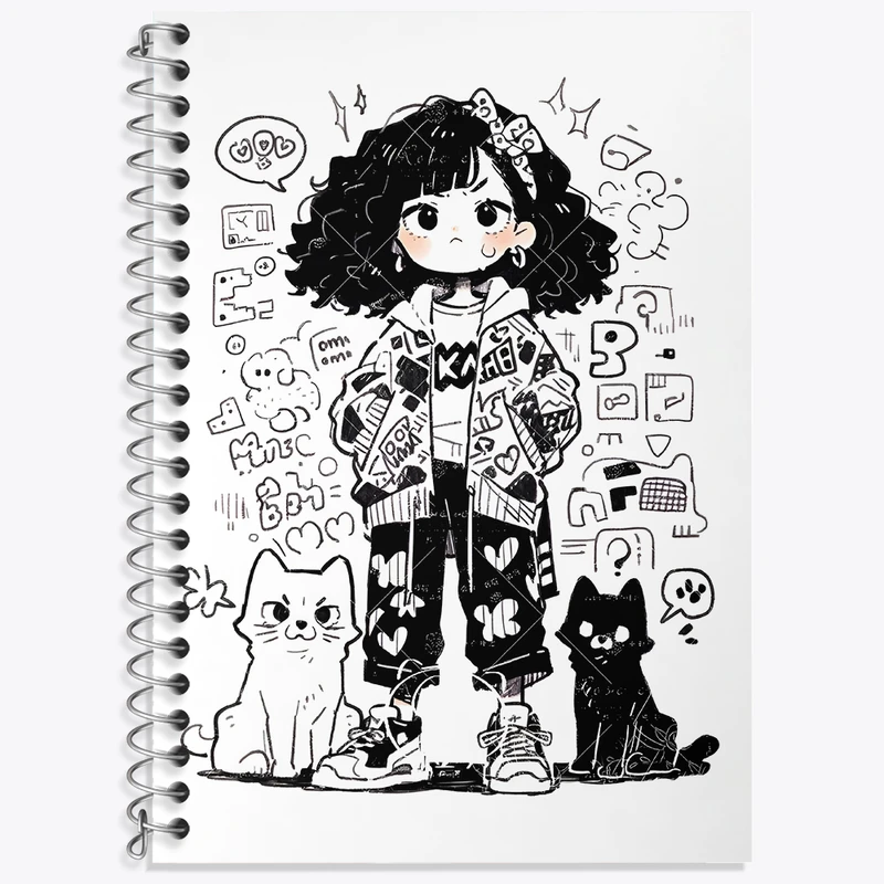 دفتر زبان 50 برگ خندالو مدل سه خط طرح دختر و گربه کد N3022