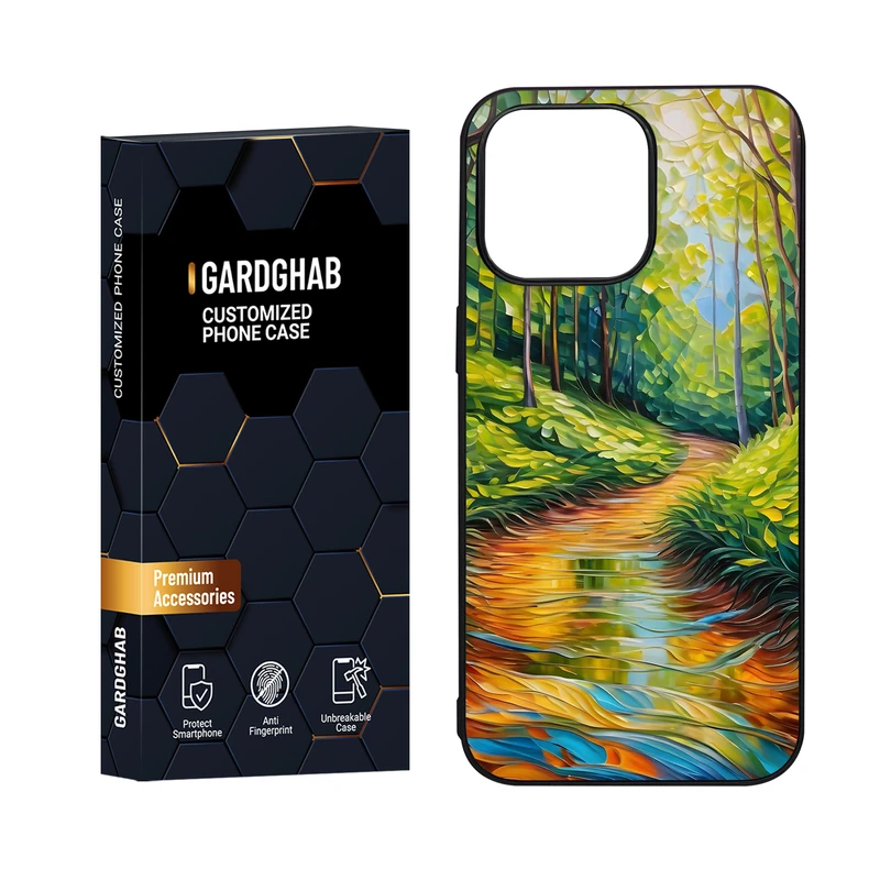 کاور گارد قاب مدل دور ژله ای پشت گلس هنری مناسب برای گوشی موبایل اپل iPhone 15 Pro Max