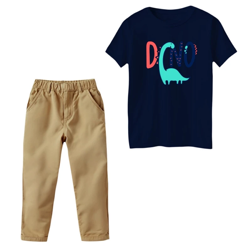 ست تی‌شرت و شلوار پسرانه مدل دایناسور کد 3