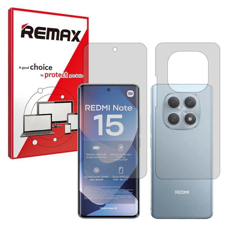 محافظ صفحه نمایش مات ریمکس مدل Resistant مناسب برای گوشی موبایل شیائومی Redmi Note 15 4G به همراه محافظ پشت گوشی موبایل 