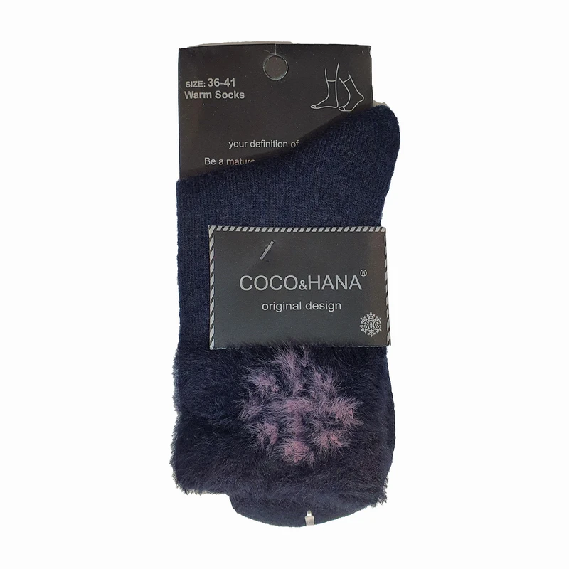 جوراب زنانه کوکو اند هانا مدل یلدا پشمی خزدار طرح برف زمستانه
