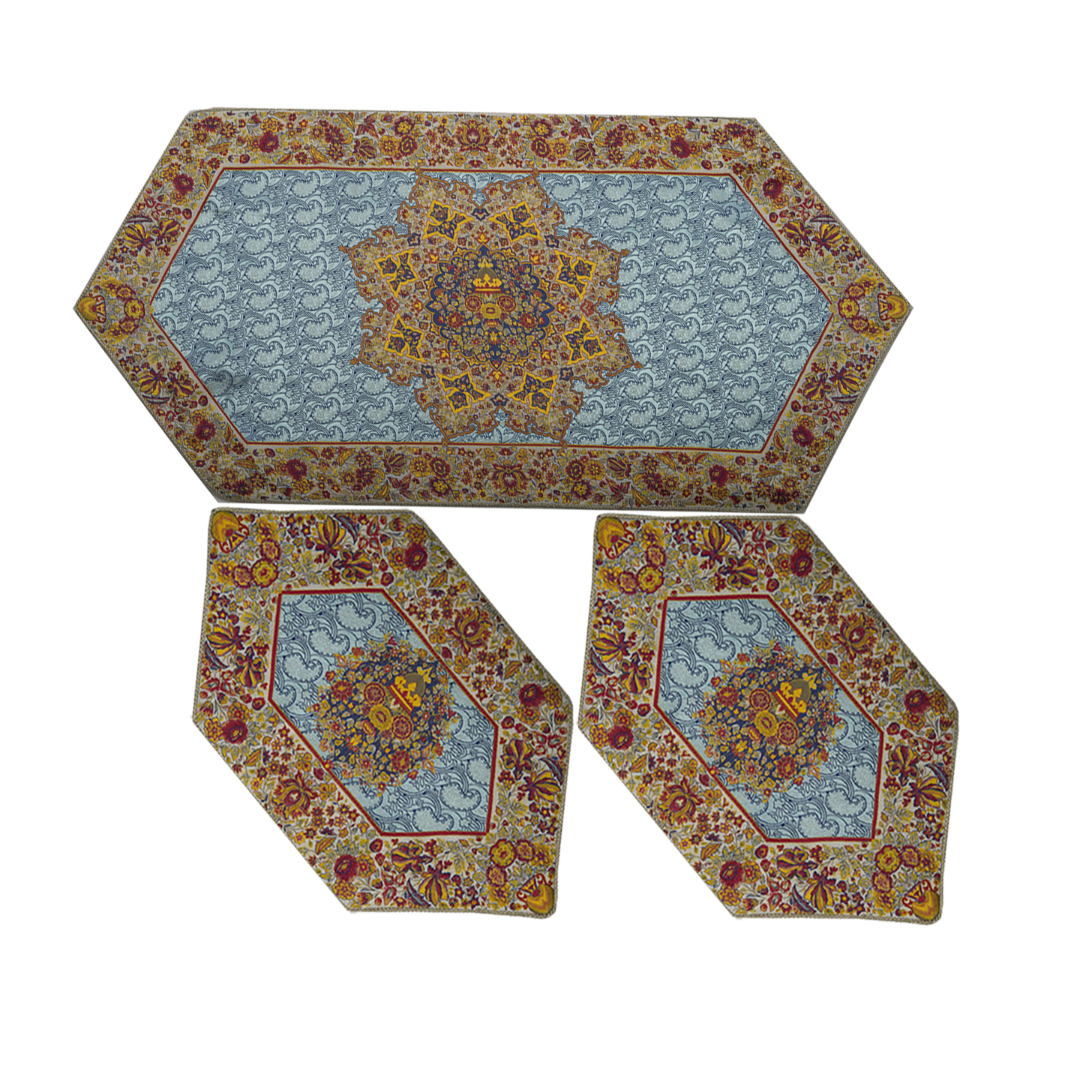ست سه تکه ابریشم ترمه عدل کشمیر طرح گل فرنگ g30