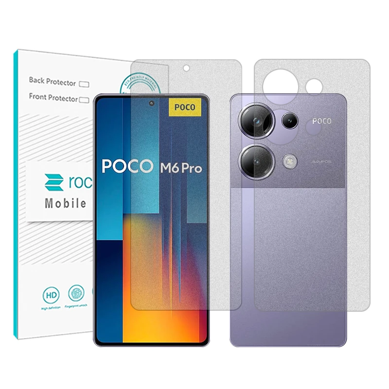 محافظ صفحه نمایش مات راک اسپیس مدل Resistant مناسب برای گوشی موبایل شیائومی Poco M6 Pro به همراه محافظ پشت گوشی