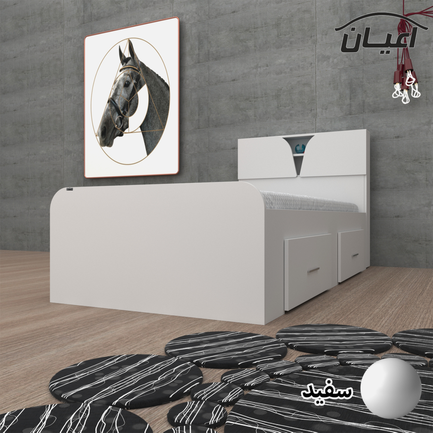 تخت خواب یکنفره اعیان مدل FH504 سایز 90x200 سانتی متر