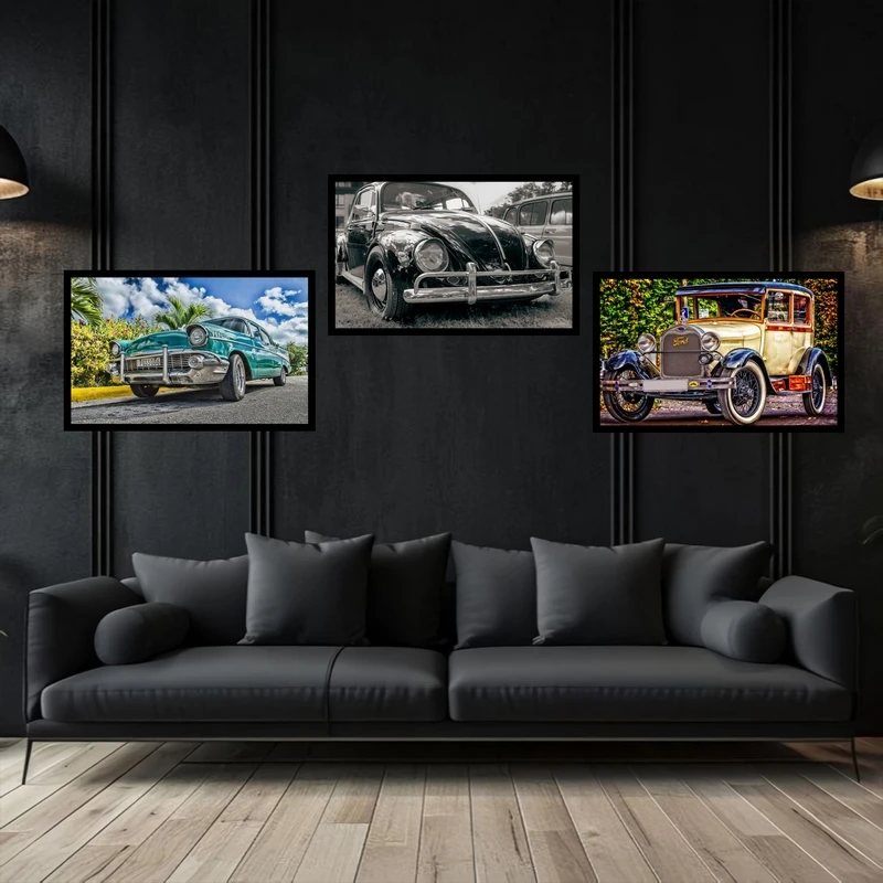 تابلو بکلیت طرح نوستالژی کلاسیک  ماشین قدیمی مدل B-bu3775 مجموعه 3 عددی