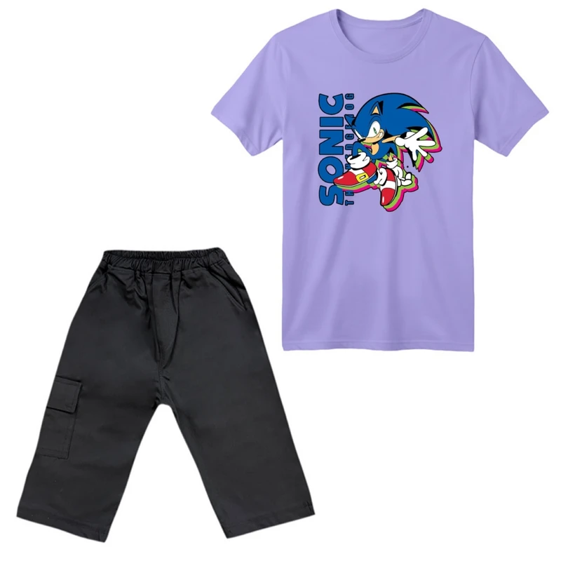 ست تی‌شرت آستین کوتاه و شلوارک پسرانه مدل سونیک کد 04