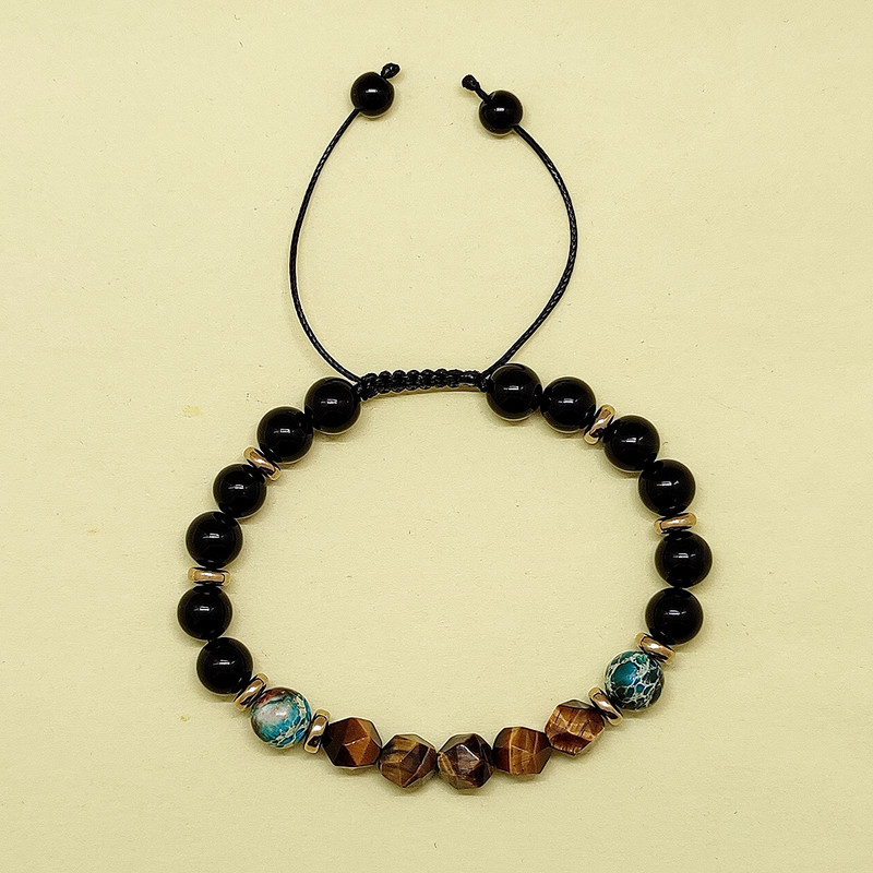 دستبند مردانه مدل سنگ چشم ببر و فیروزه دستبند مردانه مدل سنگ چشم ببر و فیروزه