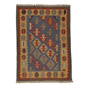 گلیم دستبافت دو متری مدل قشقایی کد 4040770 زمینه رنگارنگ