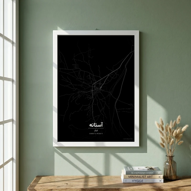 تابلو طرح نقشه شهر آستانه مدل G18519 فریم سفید