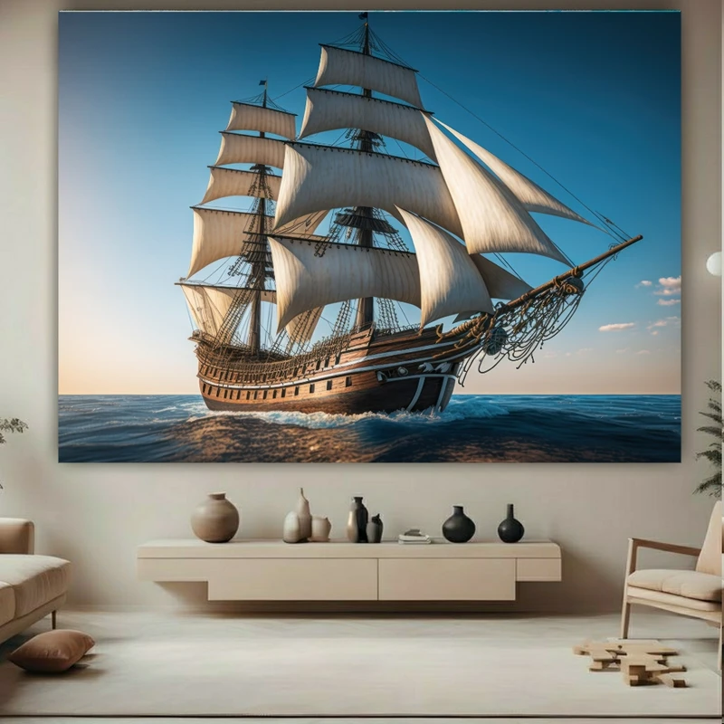 تابلو بوم طرح مخمل دریا و کشتی کد BK23526