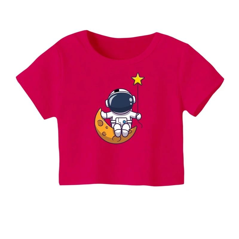 کراپ‌ تی‌شرت آستین کوتاه زنانه مدل فضانورد کد ۱۴