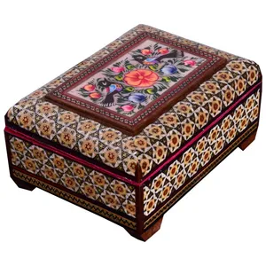 جعبه جواهرات خاتم کاری طرح گل و مرغ فریال کد 14