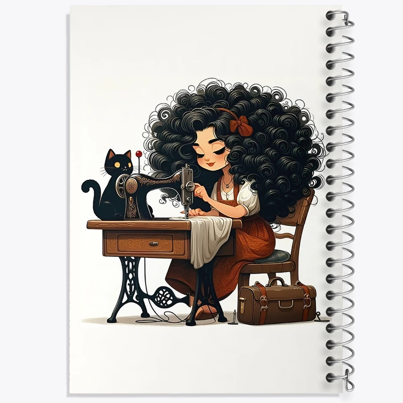 دفتر ژورنال نویسی 50 برگ خندالو مدل نقطه ای طرح دختر خیاط کد N3082