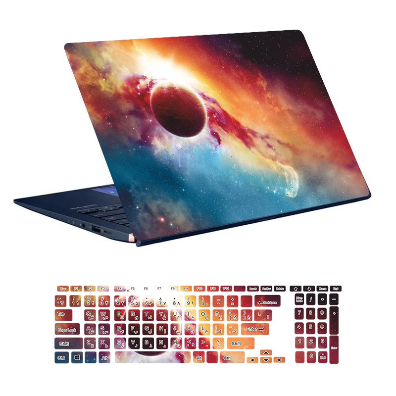 استیکر لپ تاپ توییجین و موییجین طرح Space کد 34 مناسب برای لپ تاپ 15.6 اینچ به همراه برچسب حروف فارسی کیبورد