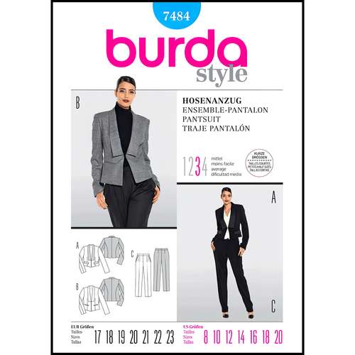 الگو خیاطی کت و شلوار زنانه بوردا استایل کد 7484 سایز 34 تا 46 متد مولر