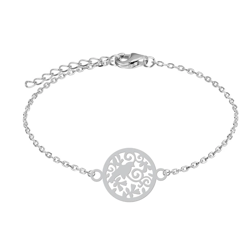 دستبند زنجیری زنانه هایکا مدل پرنده و شاخه برگ کد z.dh88