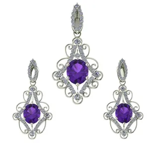 نیم ست طلا 18 عیار اونیکست مدل 9100 Amethyst