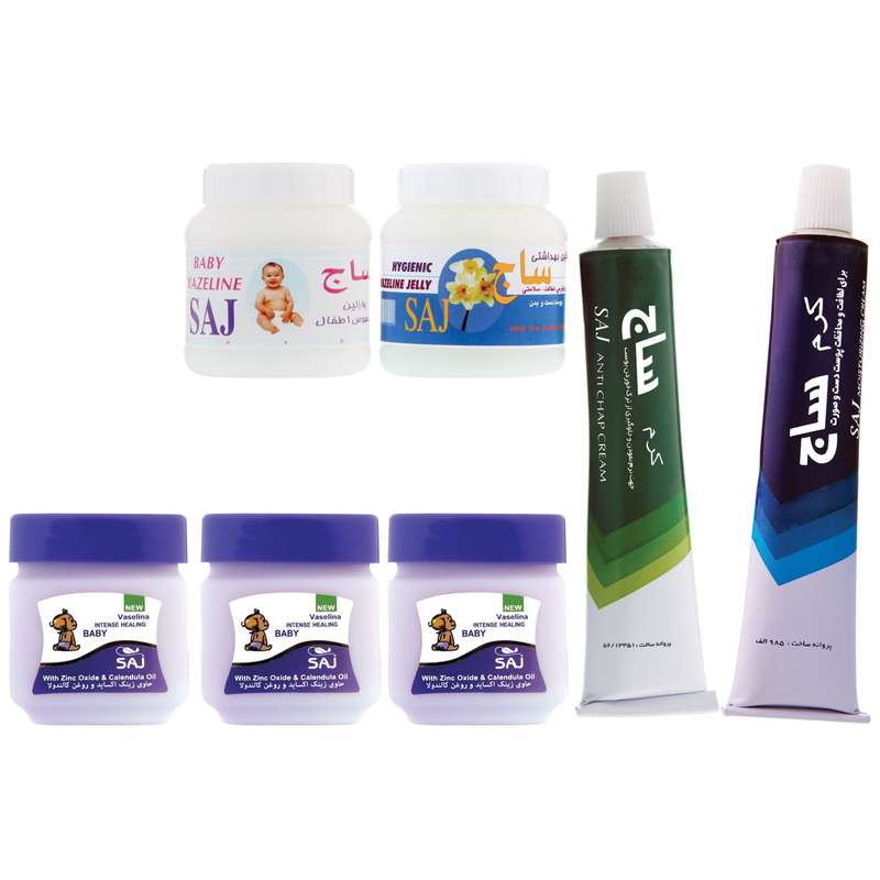 کرم ترک پا و کرم مرطوب کننده و وازلین ساج مدل 2-3 مجموعه 7 عددی