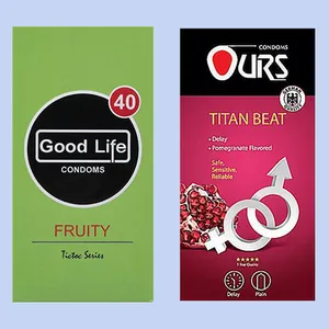 کاندوم گودلایف مدل Fruity بسته 12 عددی به همراه کاندوم اورز مدل Titan بسته 12 عددی