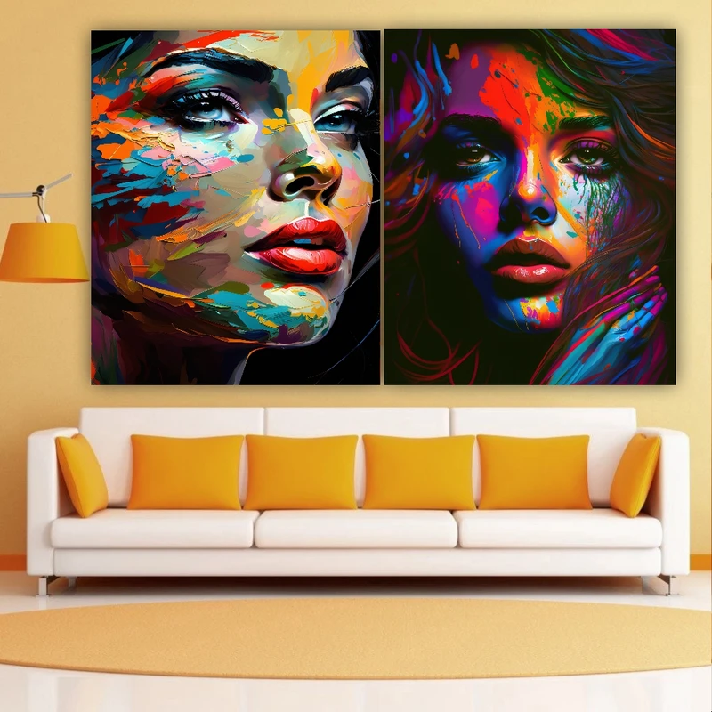 تابلو بوم طرح پرتره رنگی کد PB1215 مجموعه دو عددی