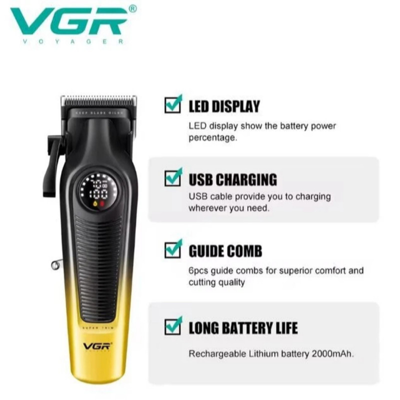 ماشین اصلاح موی سر و صورت شارژی وی جی ار مدل V-196 & 996 مجموعه 2 عددی