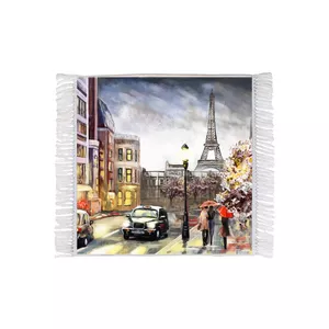 فرش ماشینی دیوارکوب مدل R1019 طرح نقاشی منظره خیابان پاریس و برج ایفل