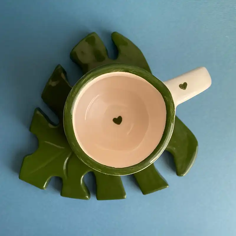 ست ماگ و زیرماگی سرامیکی مدل برگ انجیری