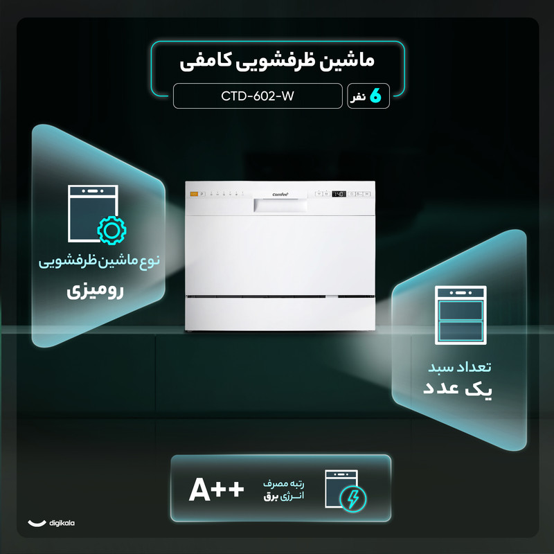 ماشین ظرفشویی 6 نفره کامفی مدل CTD-602-W