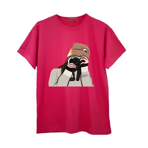 تی شرت آستین کوتاه زنانه مدل دختر عکاس رنگ سرخابی