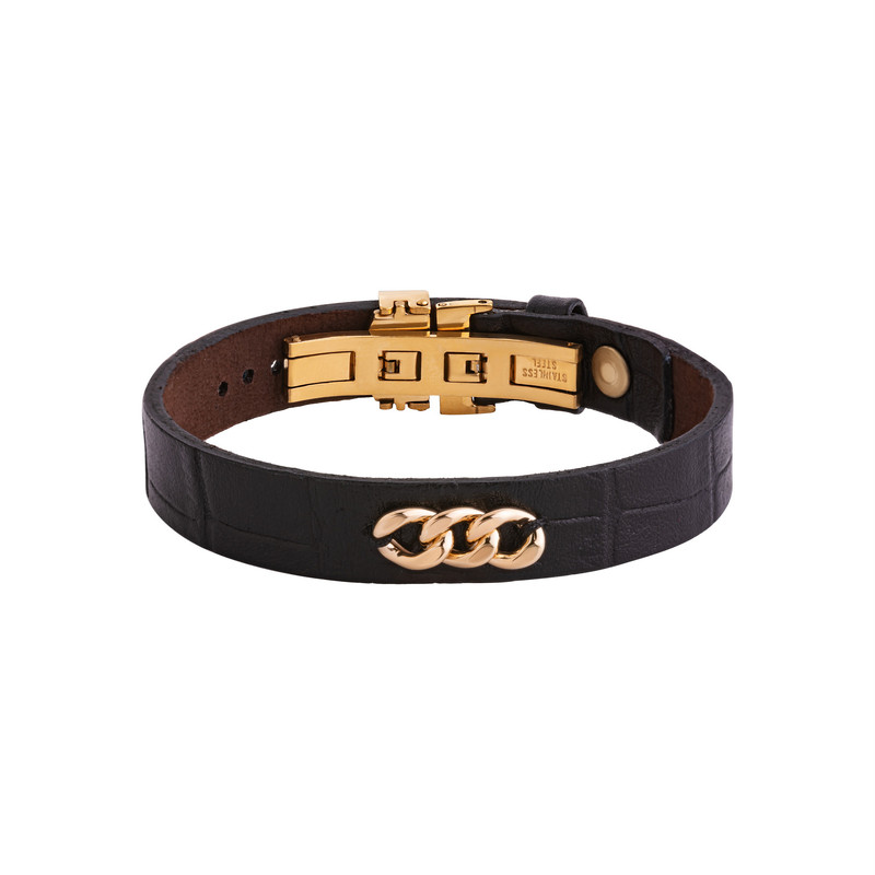 دستبند طلا 18 عیار مردانه گالری شیدا مجد مدل 3 کارتیه چرم