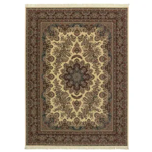 فرش ماشینی الماس کویر طرح کرمان کد B2 زمینه کرم 