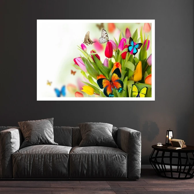 تابلو بکلیت طرح گل رنگی و پروانه مدل قاب شاسی W-s8509