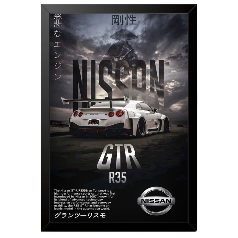 تابلو بکلیت طرح ماشین و خودرو نیسان جی تی ار NISSAN GTR R35 مدل B-po1996 فریم مشکی