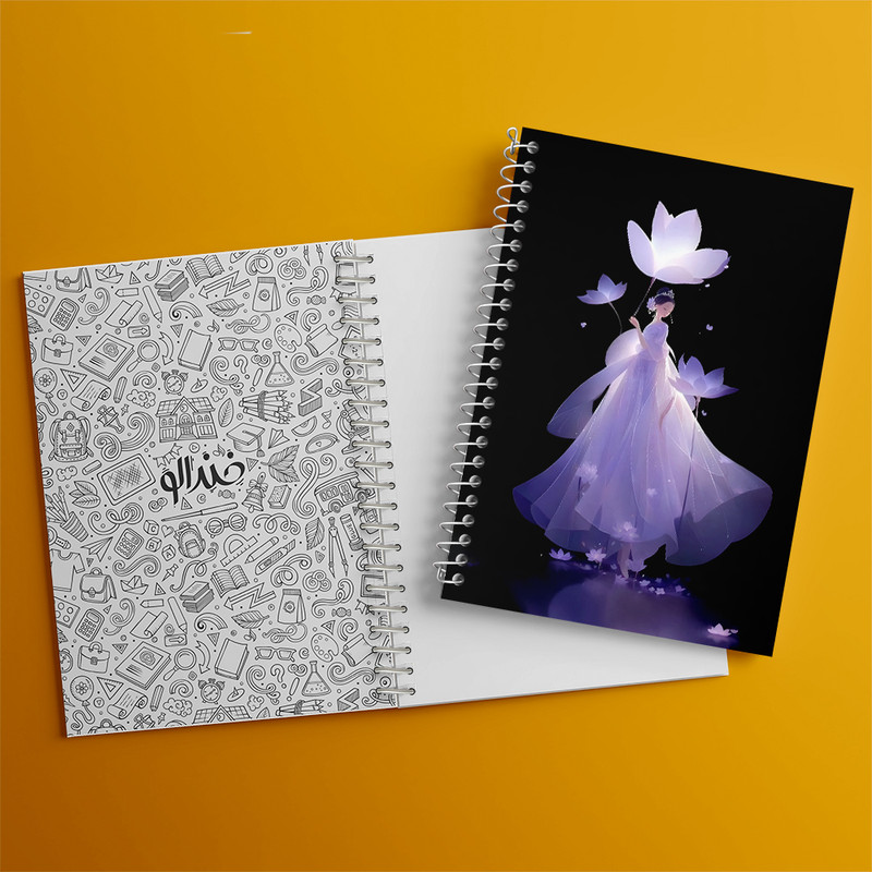 دفتر زبان 50 برگ خندالو مدل دو خط طرح زن و گل نیلوفر کد F7285